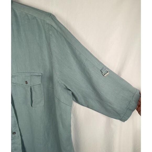 Soft Surroundings Tunic Top Womens 3X Muted Blue 100% Linen Roll Tab Shirt - Picture 7 of 15